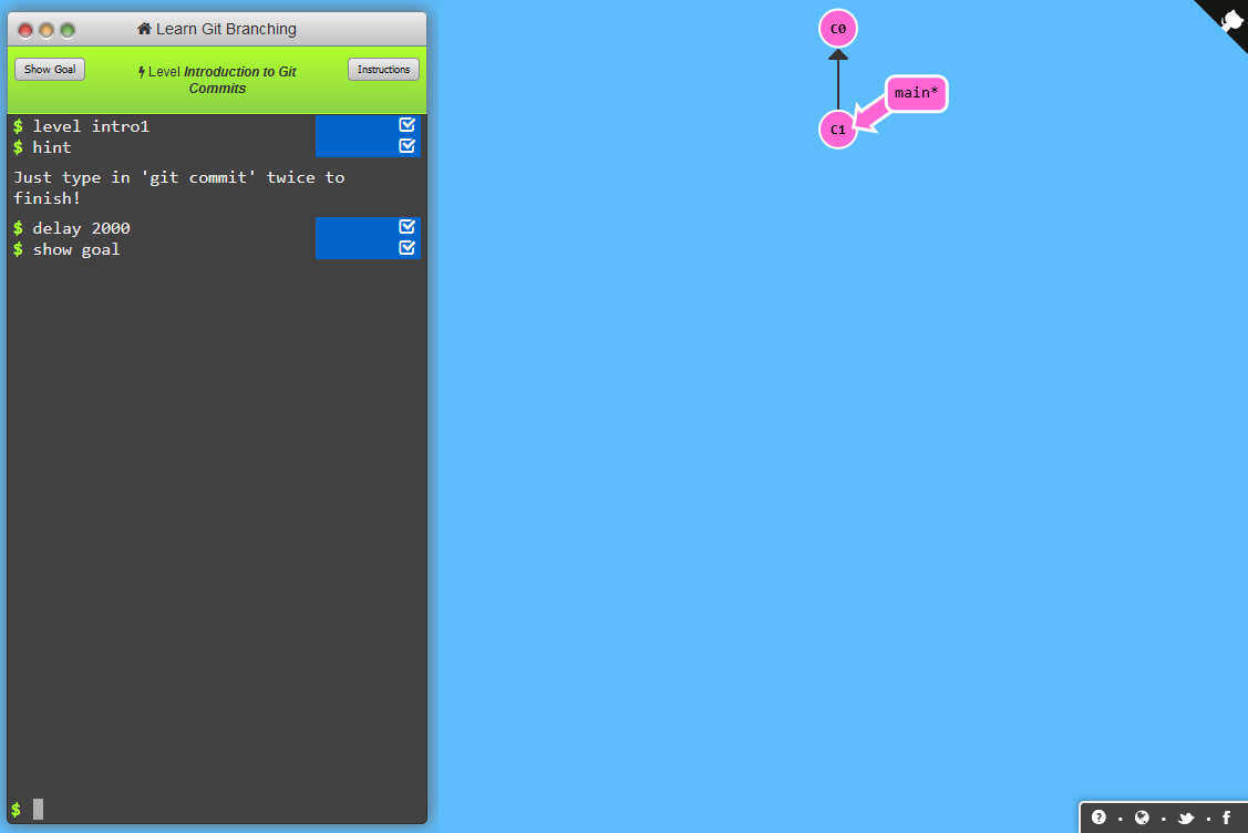 Screenshot from first level of Learn Git Branching
