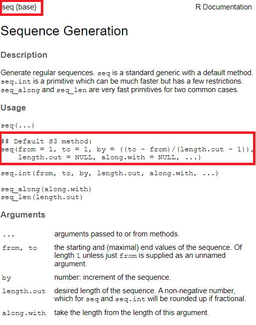 Documentation of seq()